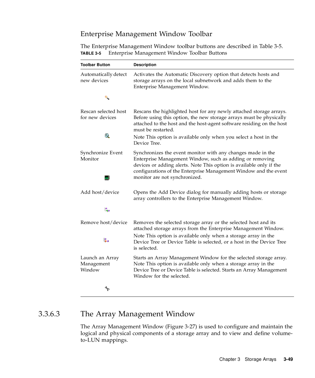 Sun Microsystems 5310 NAS manual Array Management Window, Enterprise Management Window Toolbar 