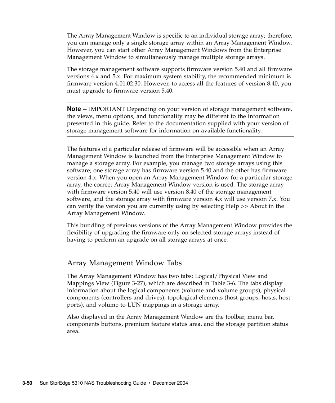 Sun Microsystems 5310 NAS manual Array Management Window Tabs 