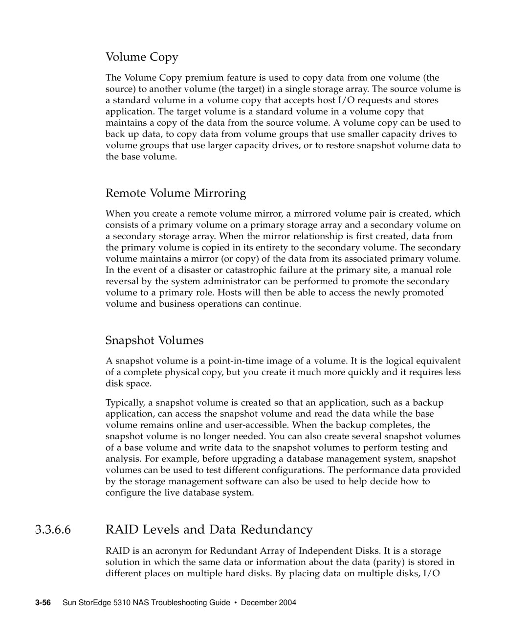 Sun Microsystems 5310 NAS manual RAID Levels and Data Redundancy, Volume Copy, Remote Volume Mirroring, Snapshot Volumes 