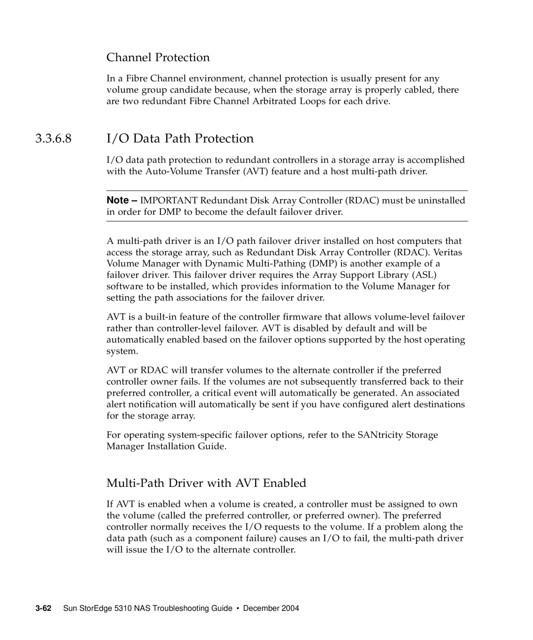 Sun Microsystems 5310 NAS manual 6.8 I/O Data Path Protection, Channel Protection, Multi-Path Driver with AVT Enabled 