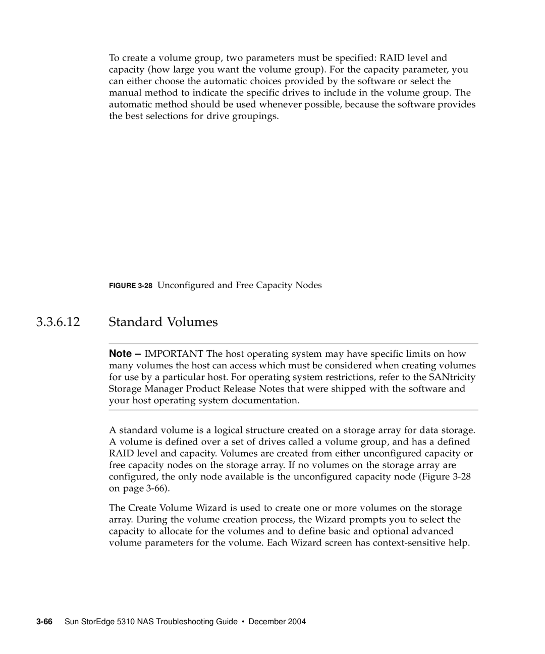 Sun Microsystems 5310 NAS manual Standard Volumes, 28Unconfigured and Free Capacity Nodes 