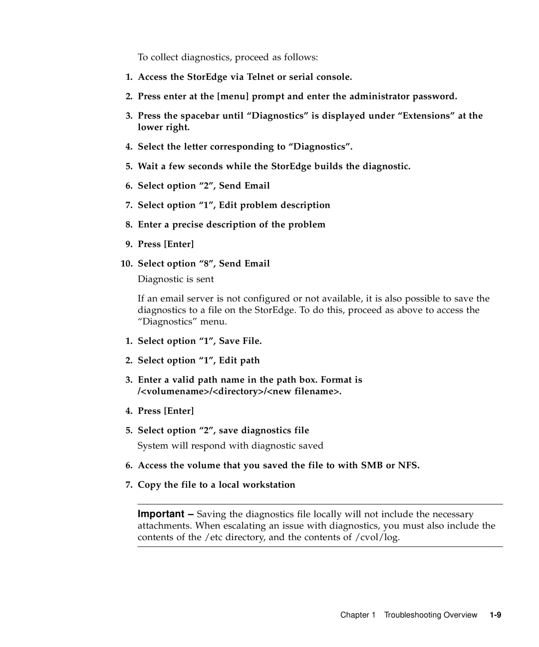 Sun Microsystems 5310 NAS manual To collect diagnostics, proceed as follows 