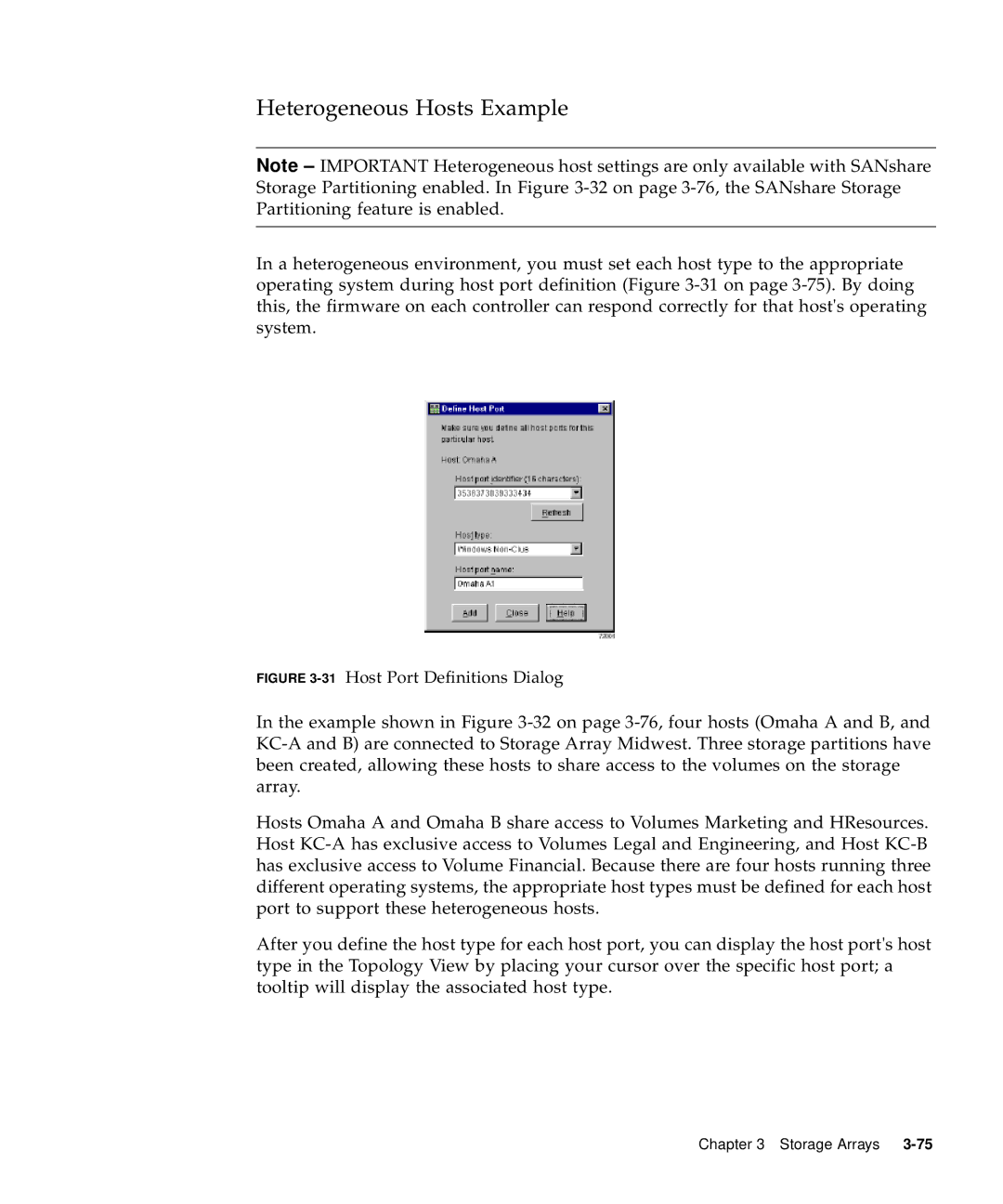 Sun Microsystems 5310 NAS manual Heterogeneous Hosts Example, 31Host Port Definitions Dialog 