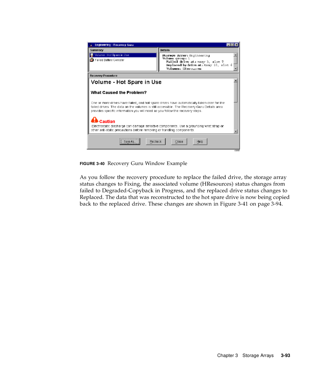 Sun Microsystems 5310 NAS manual 40Recovery Guru Window Example 