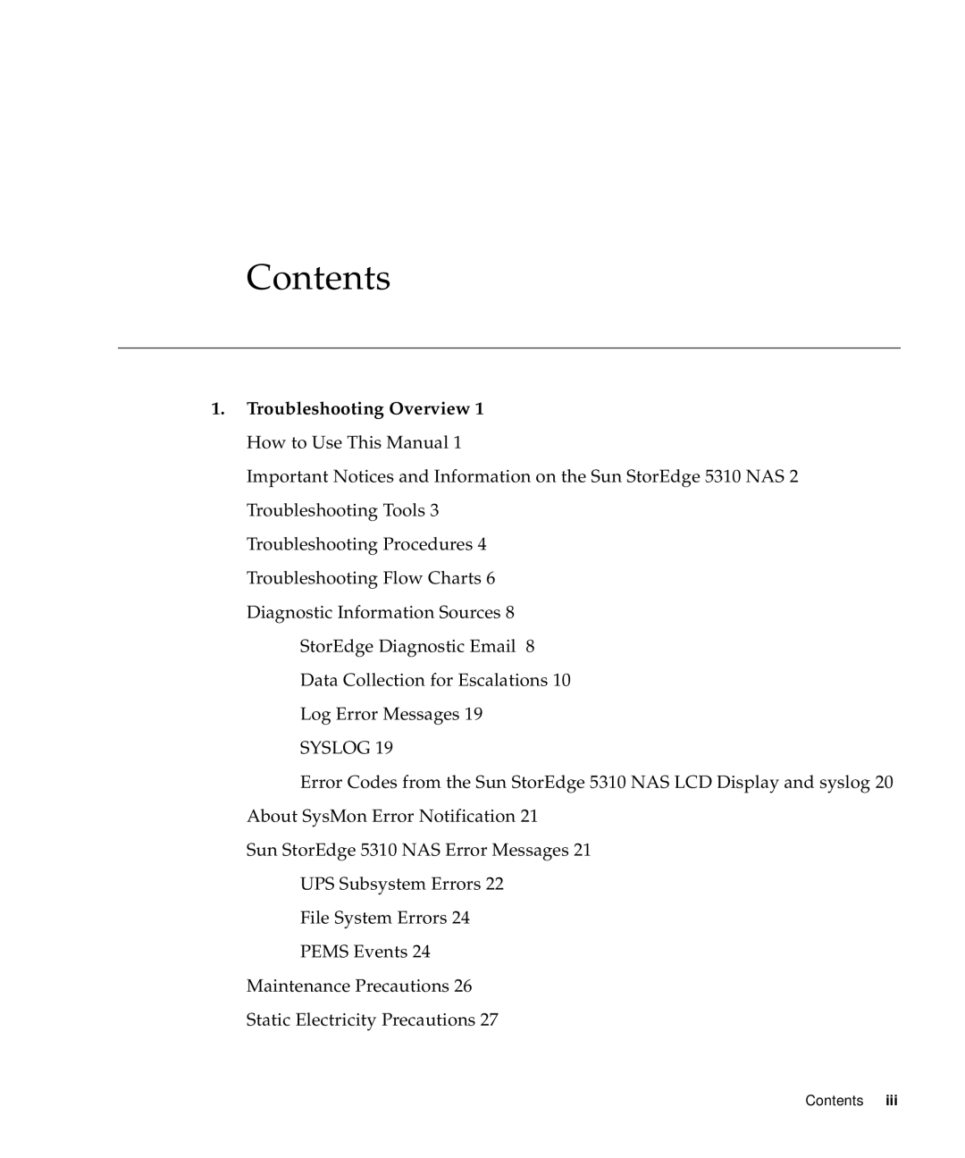 Sun Microsystems 5310 NAS manual Contents 