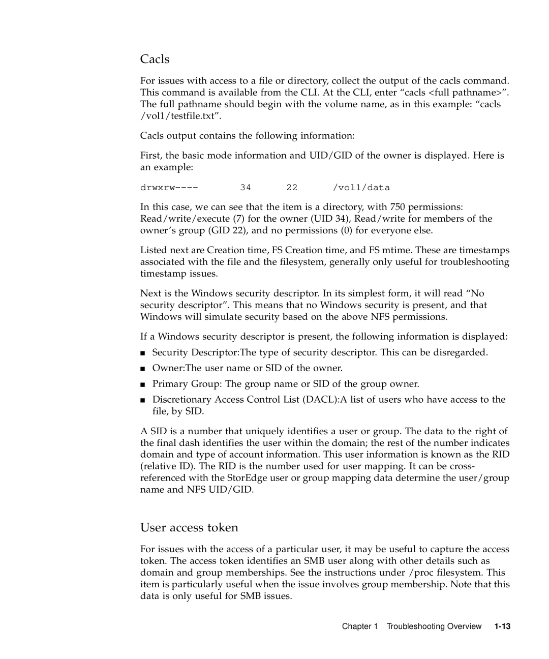 Sun Microsystems 5310 NAS manual Cacls, User access token 