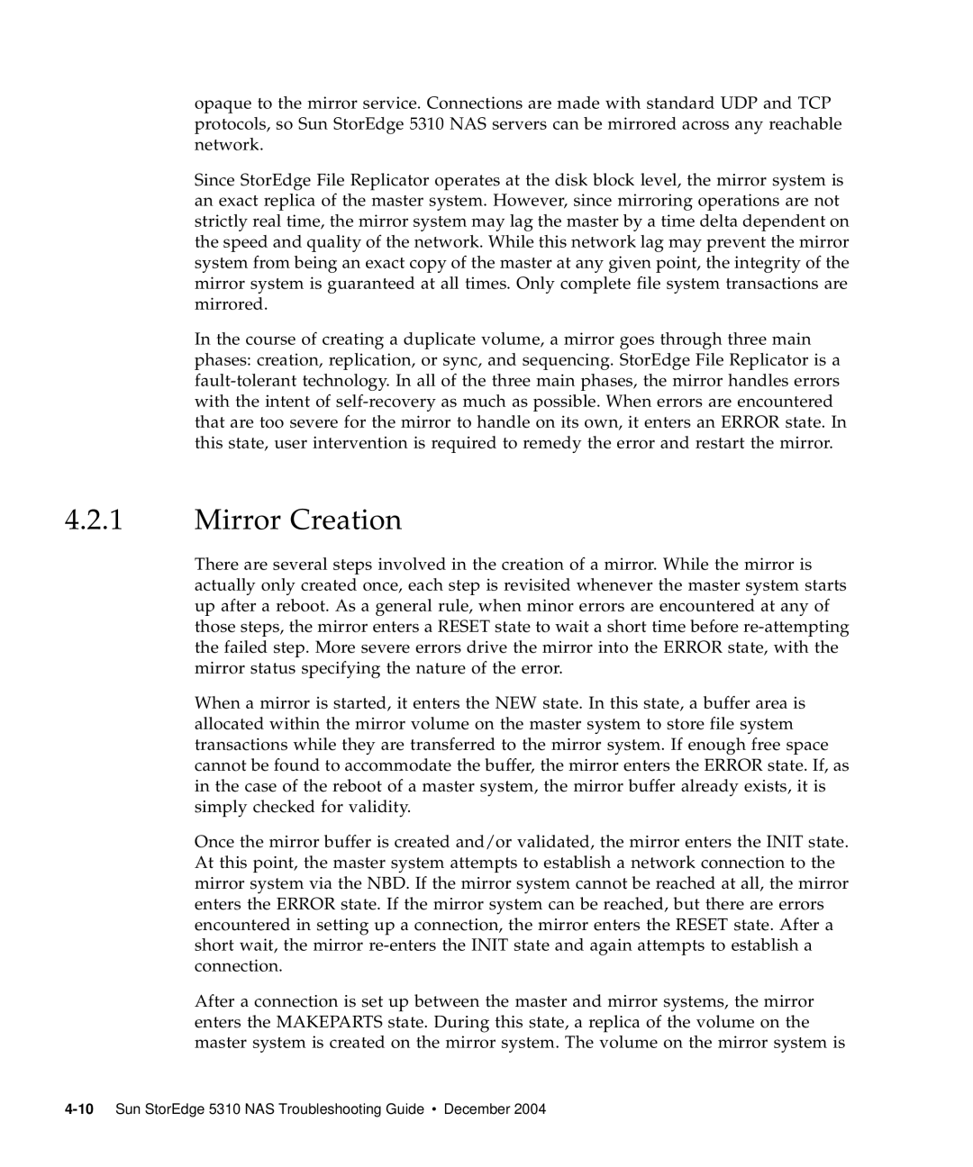 Sun Microsystems 5310 NAS manual Mirror Creation 