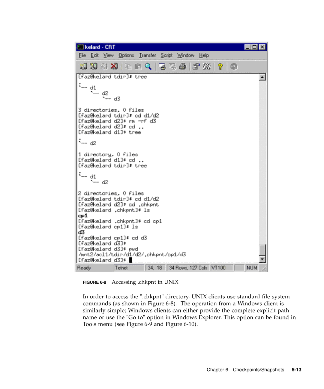 Sun Microsystems 5310 NAS manual 8Accessing .chkpnt in Unix 