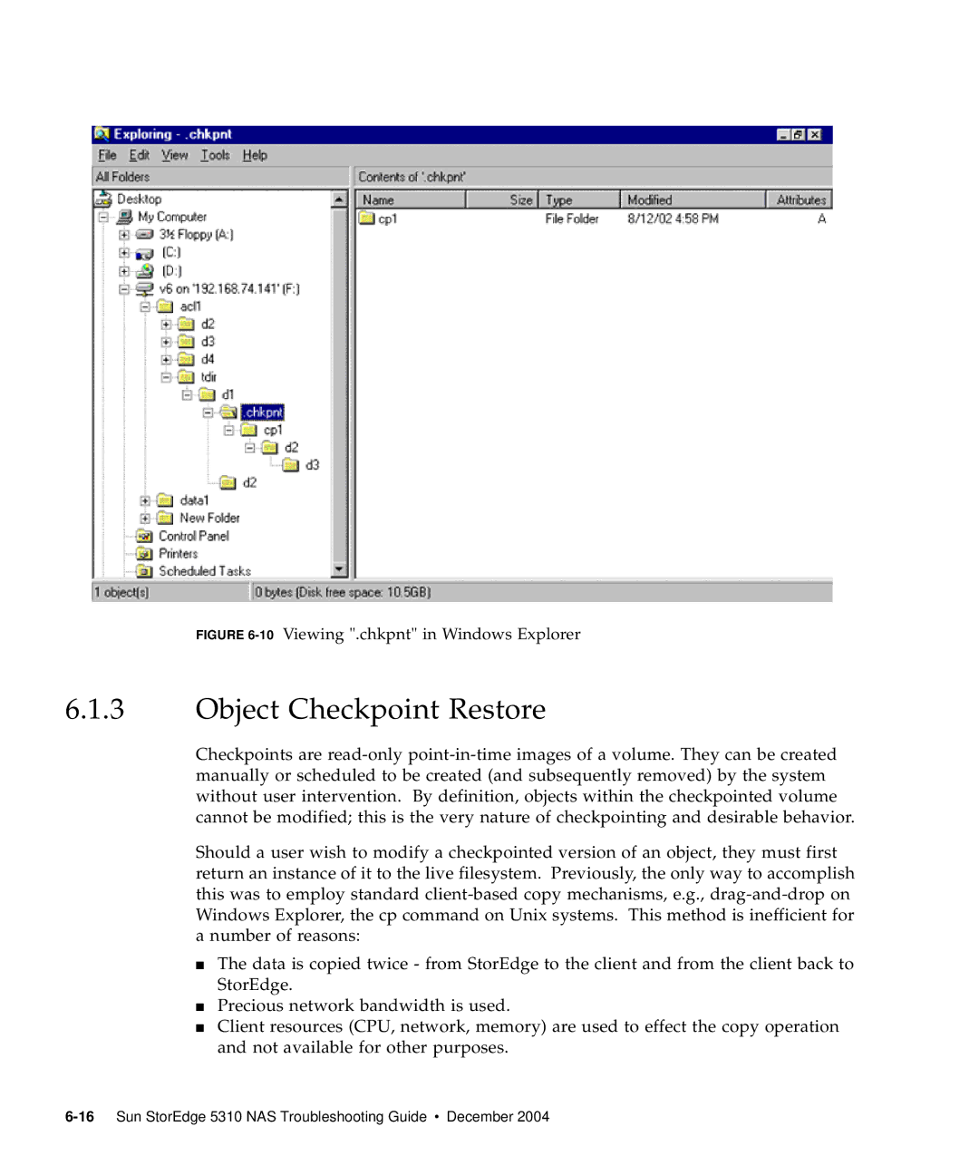 Sun Microsystems 5310 NAS manual Object Checkpoint Restore, 10Viewing .chkpnt in Windows Explorer 