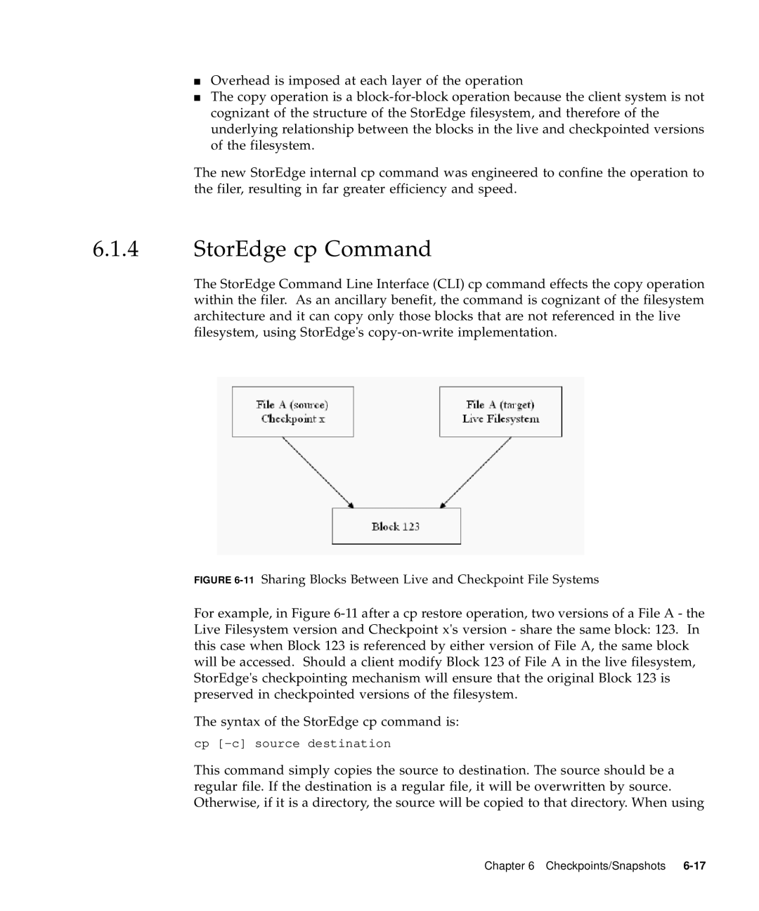 Sun Microsystems 5310 NAS manual StorEdge cp Command, 11Sharing Blocks Between Live and Checkpoint File Systems 