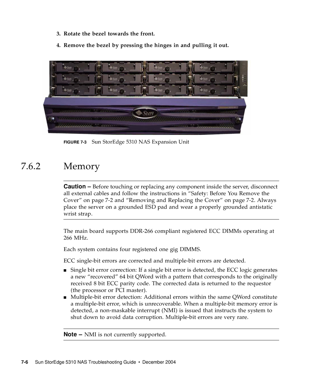 Sun Microsystems manual Memory, 3Sun StorEdge 5310 NAS Expansion Unit 