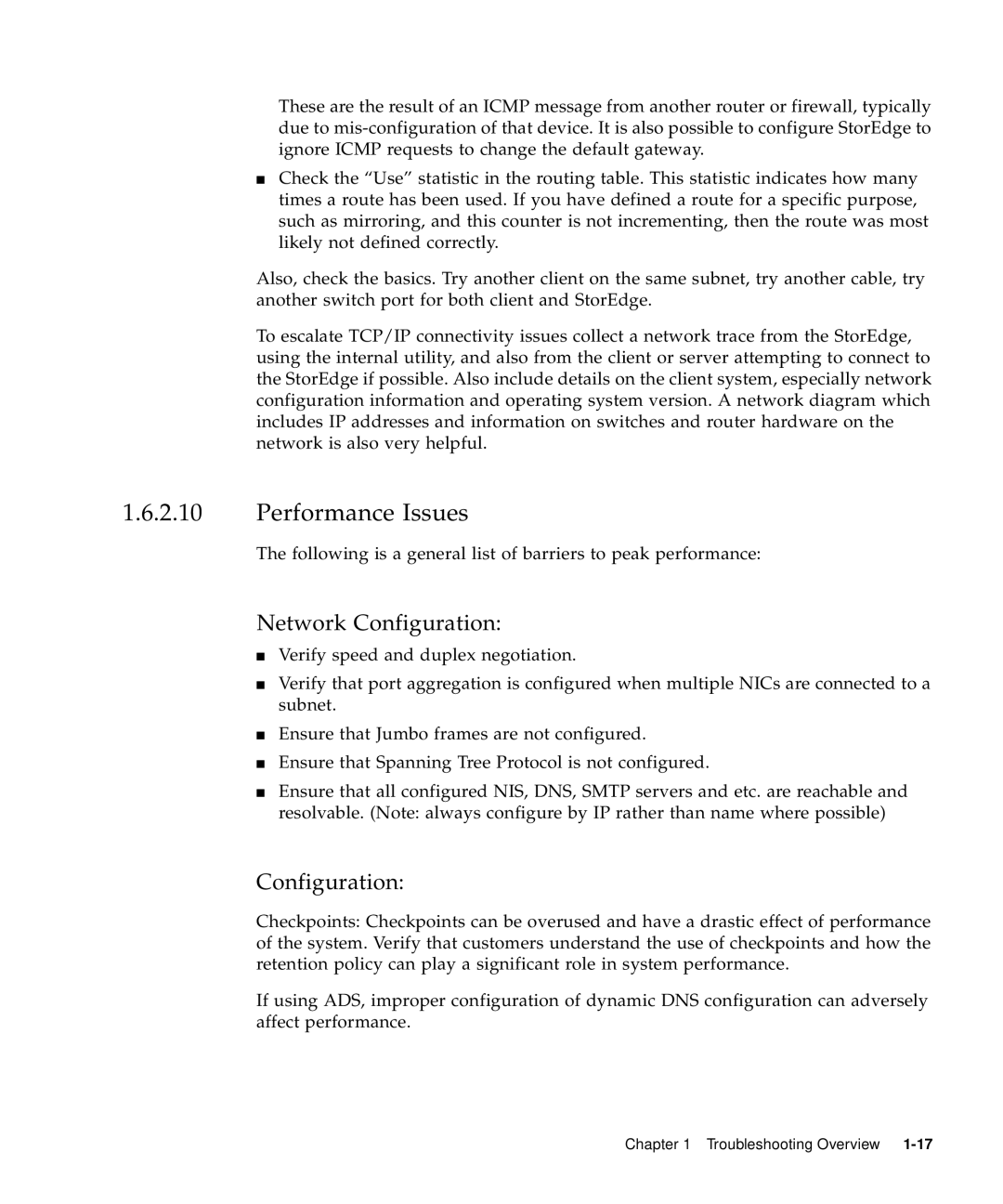 Sun Microsystems 5310 NAS manual Performance Issues, Network Configuration 