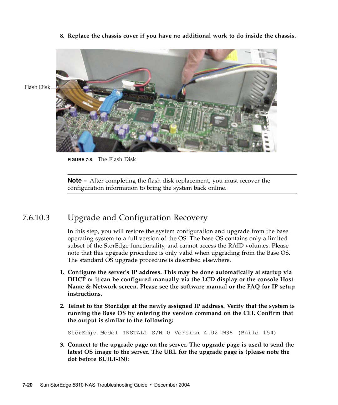 Sun Microsystems 5310 NAS manual Upgrade and Configuration Recovery, Flash Disk 