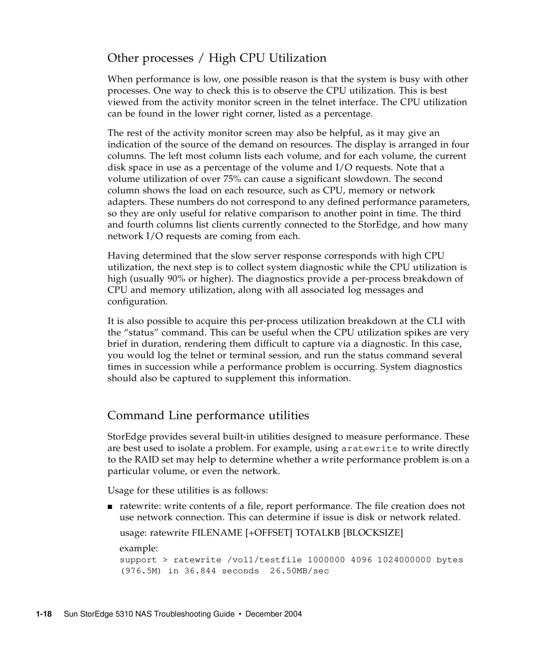 Sun Microsystems 5310 NAS manual Other processes / High CPU Utilization, Command Line performance utilities 