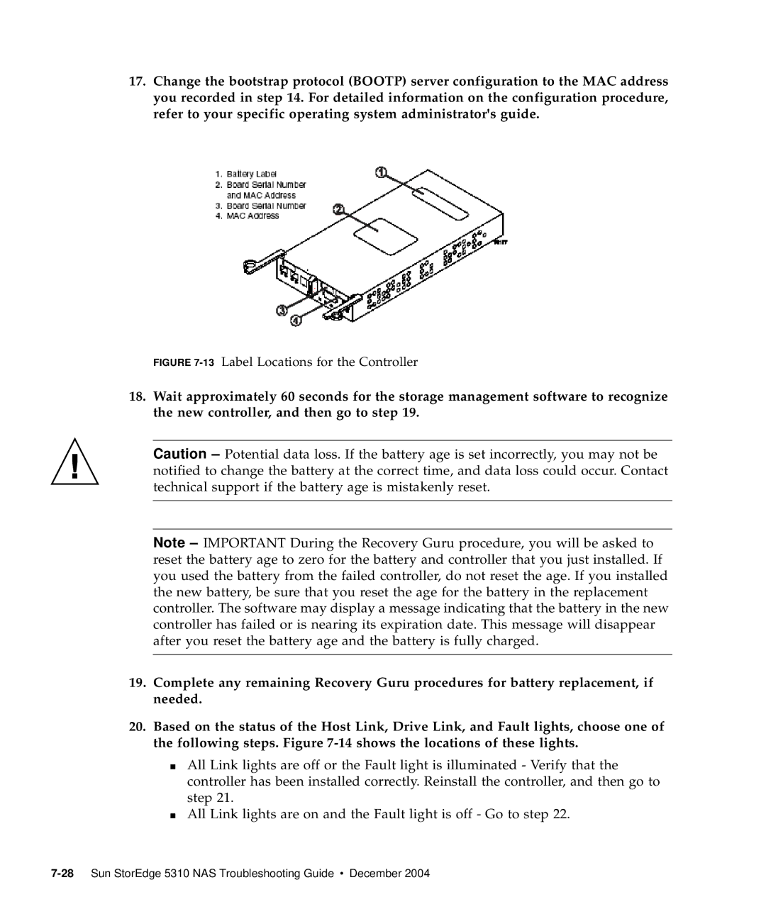 Sun Microsystems 5310 NAS manual 13Label Locations for the Controller 