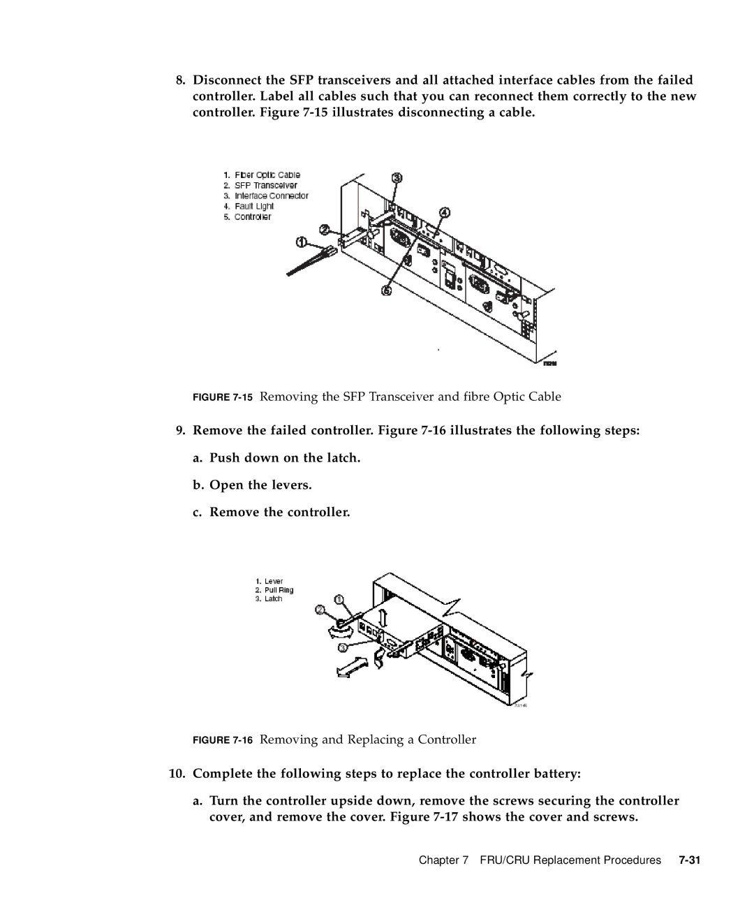 Sun Microsystems 5310 NAS manual 15Removing the SFP Transceiver and fibre Optic Cable 