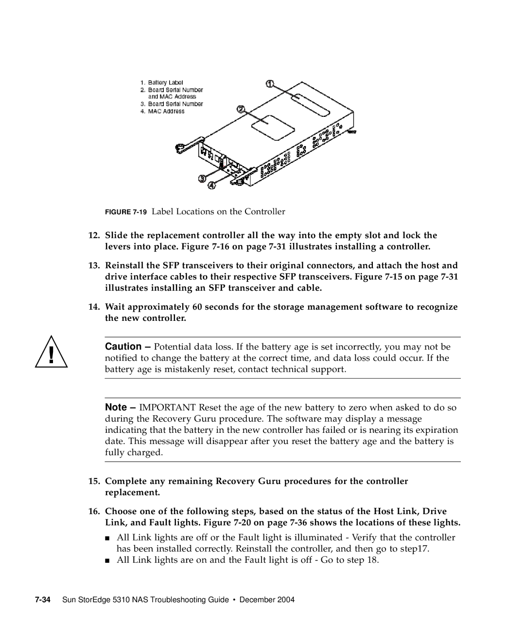 Sun Microsystems 5310 NAS manual 19Label Locations on the Controller 