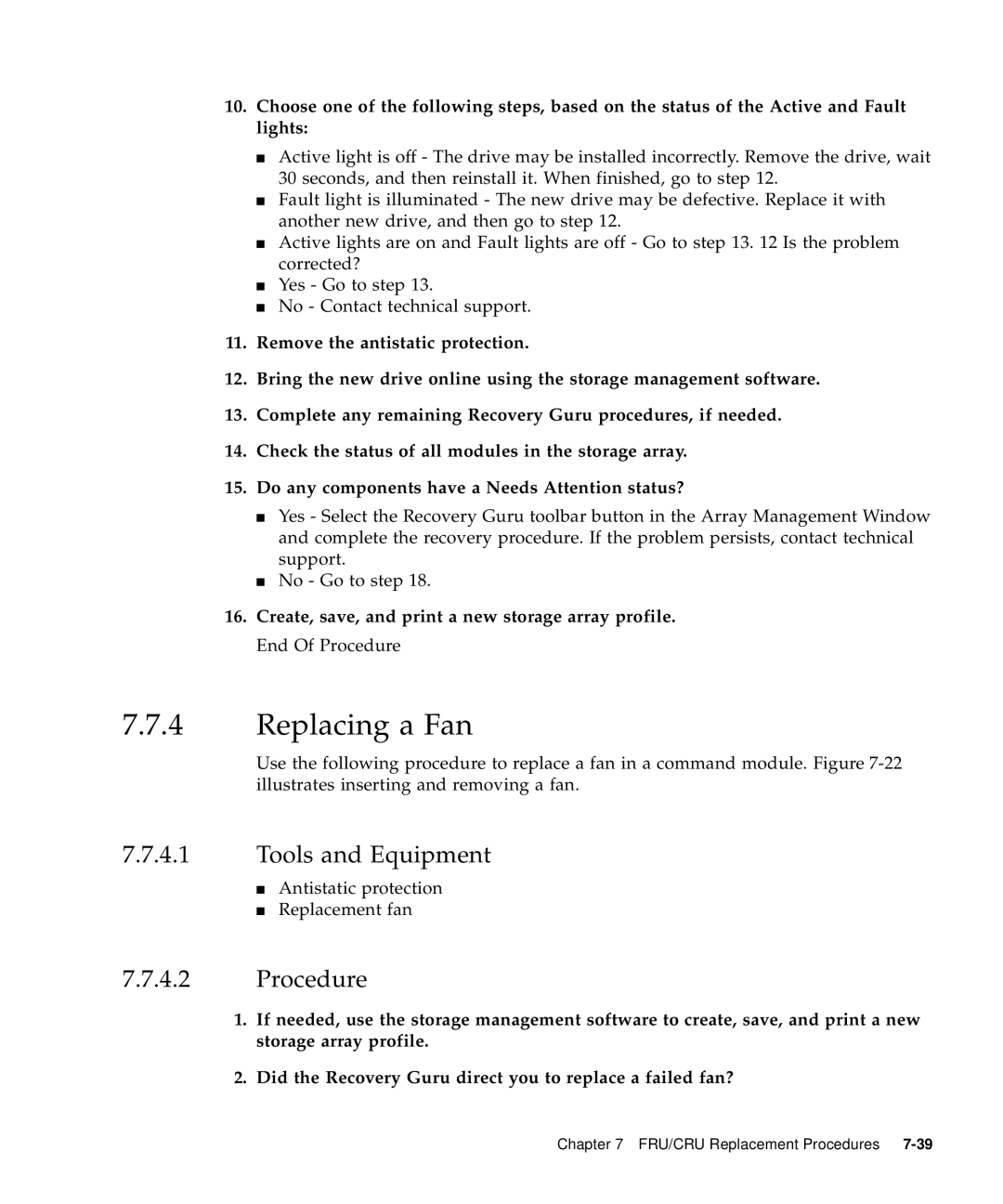 Sun Microsystems 5310 NAS manual Replacing a Fan, Tools and Equipment 