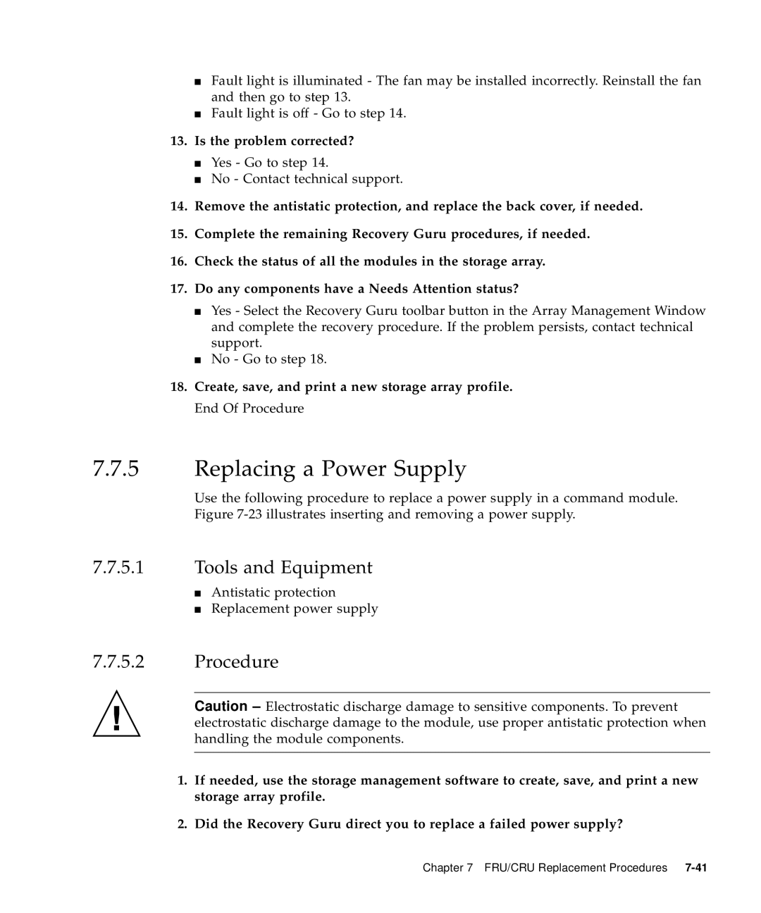 Sun Microsystems 5310 NAS manual Replacing a Power Supply 