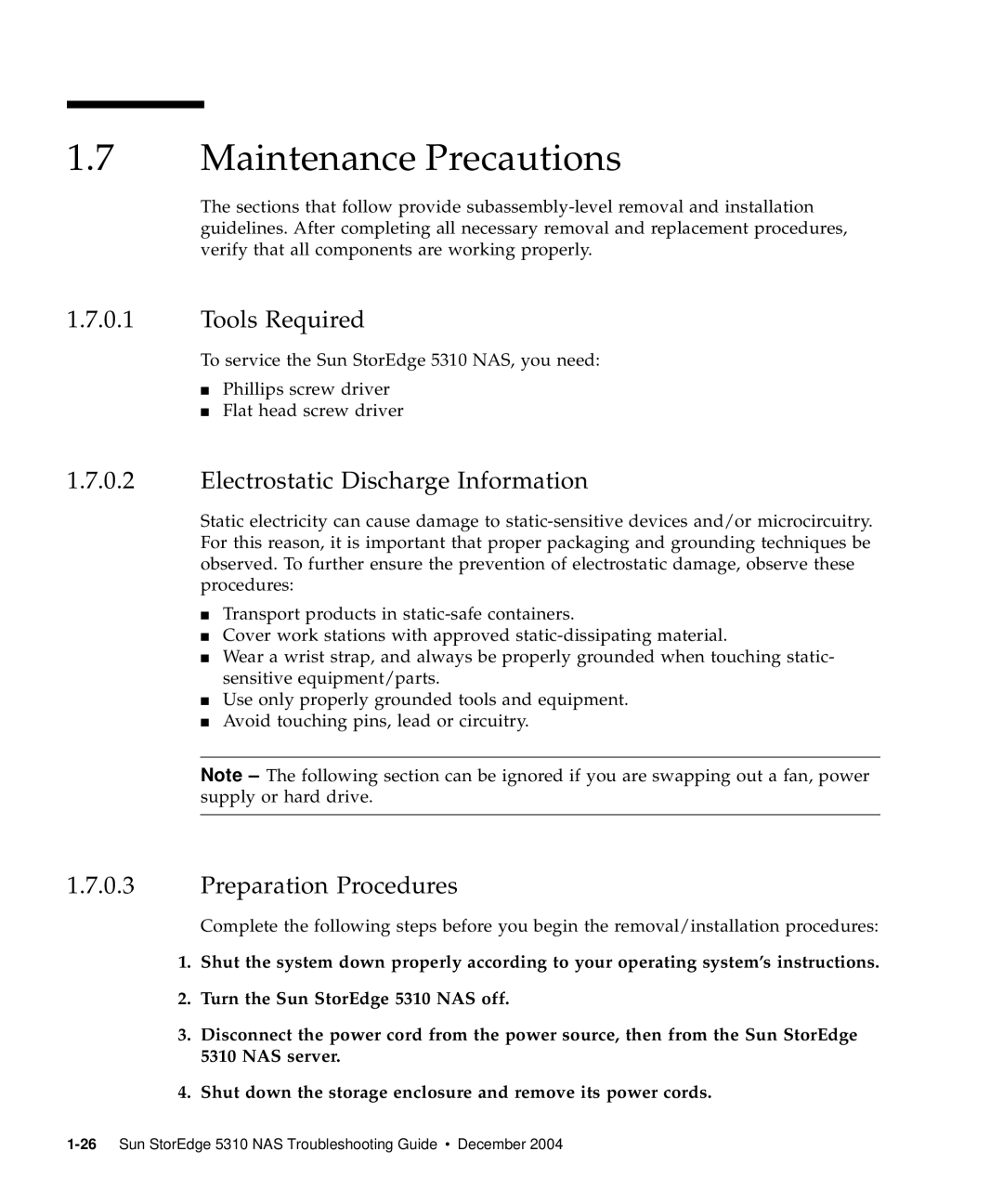 Sun Microsystems 5310 NAS manual Maintenance Precautions, Tools Required, Electrostatic Discharge Information 