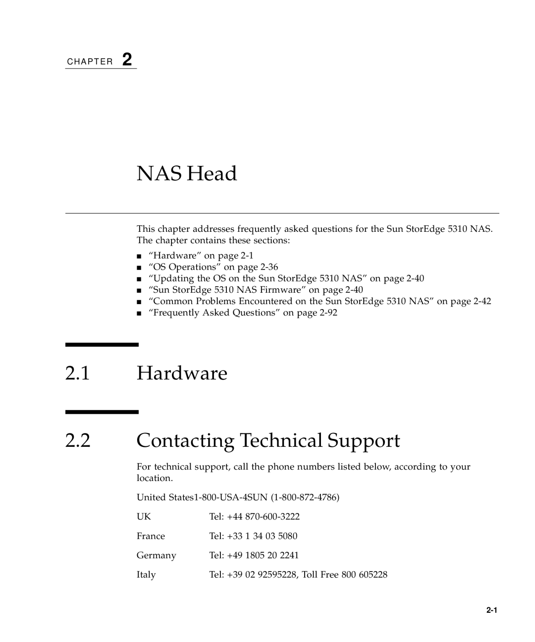 Sun Microsystems 5310 NAS manual NAS Head, Hardware Contacting Technical Support 