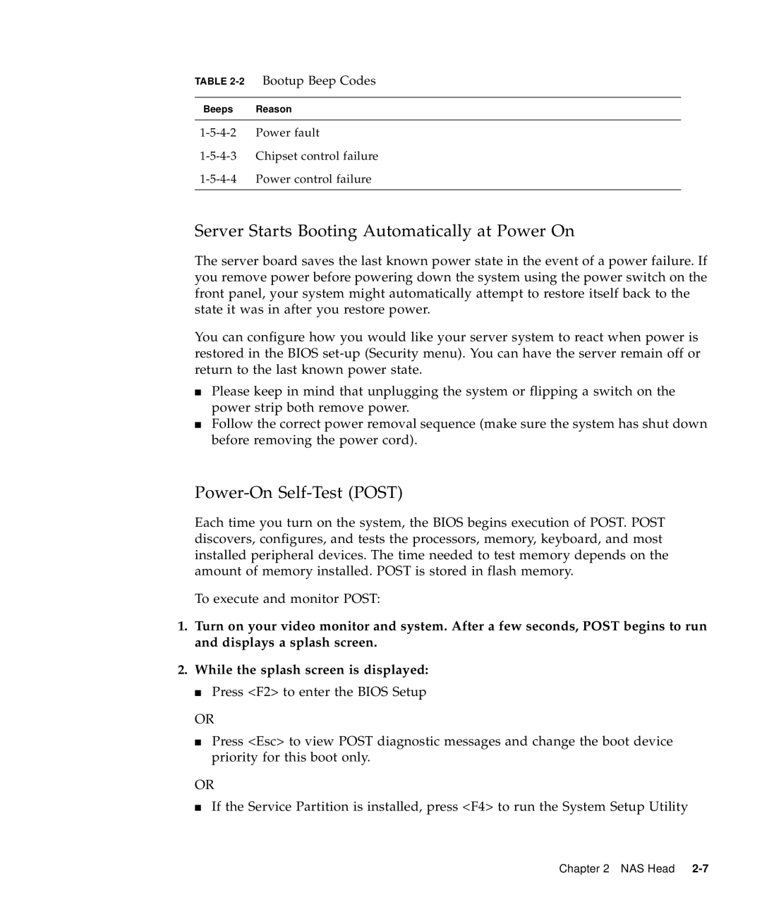 Sun Microsystems 5310 NAS manual Server Starts Booting Automatically at Power On, Power-On Self-Test Post 