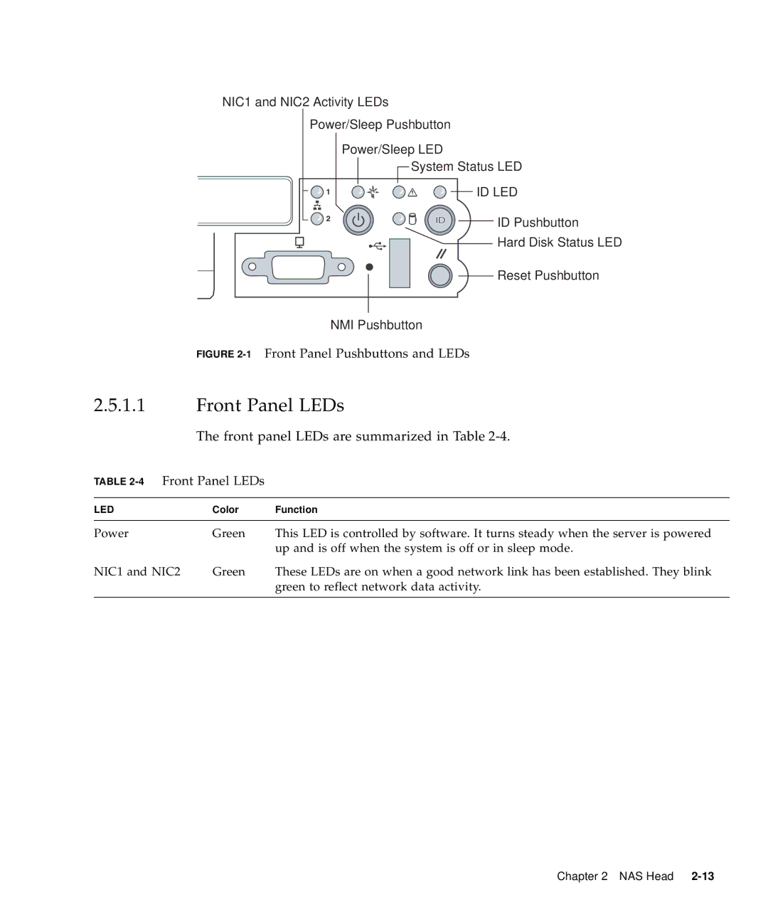 Sun Microsystems 5310 NAS manual 4Front Panel LEDs 