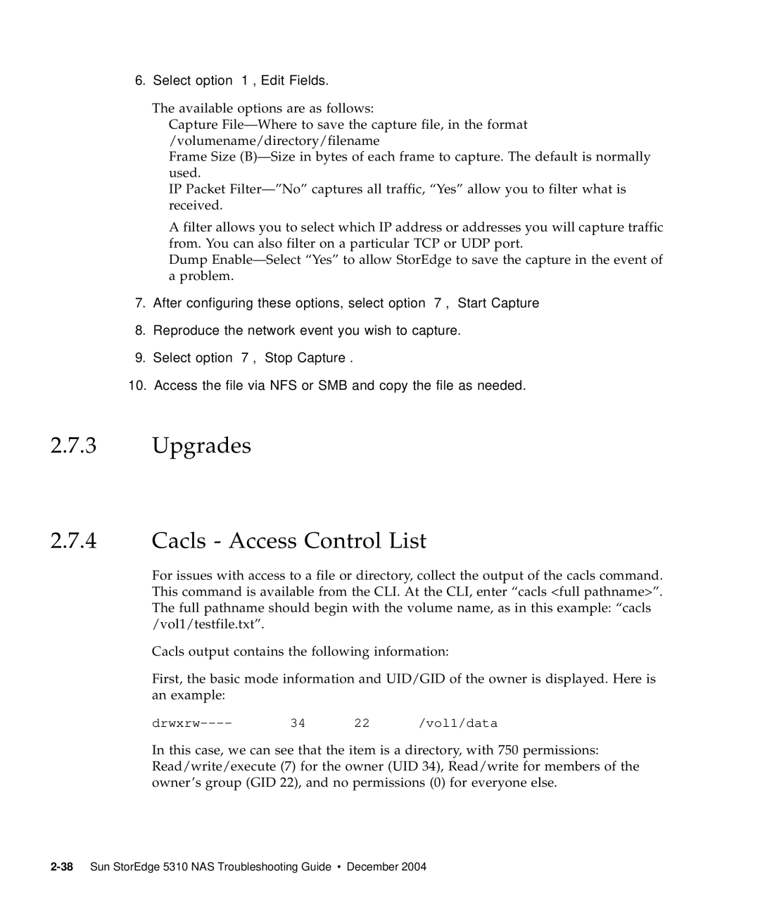 Sun Microsystems 5310 NAS manual Upgrades Cacls Access Control List 