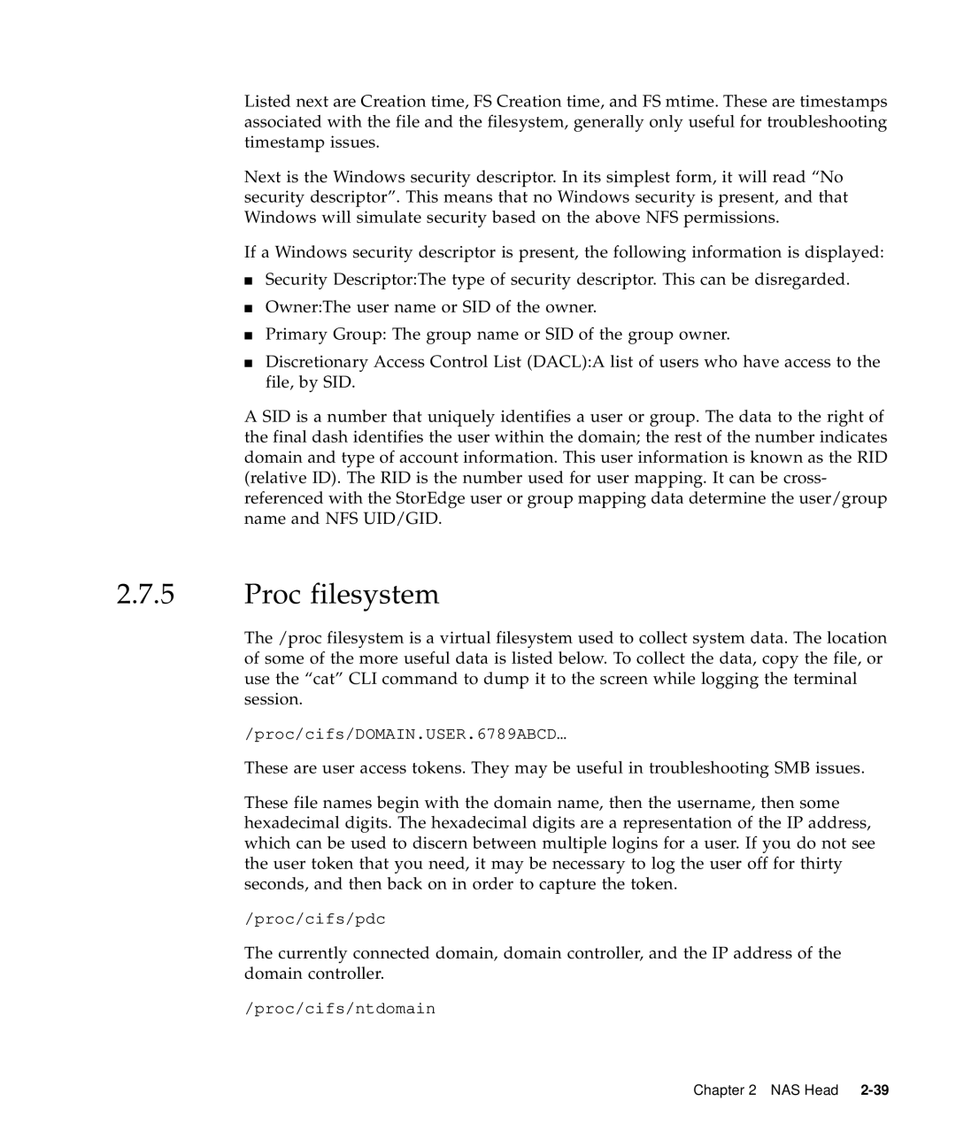 Sun Microsystems 5310 NAS manual Proc filesystem 