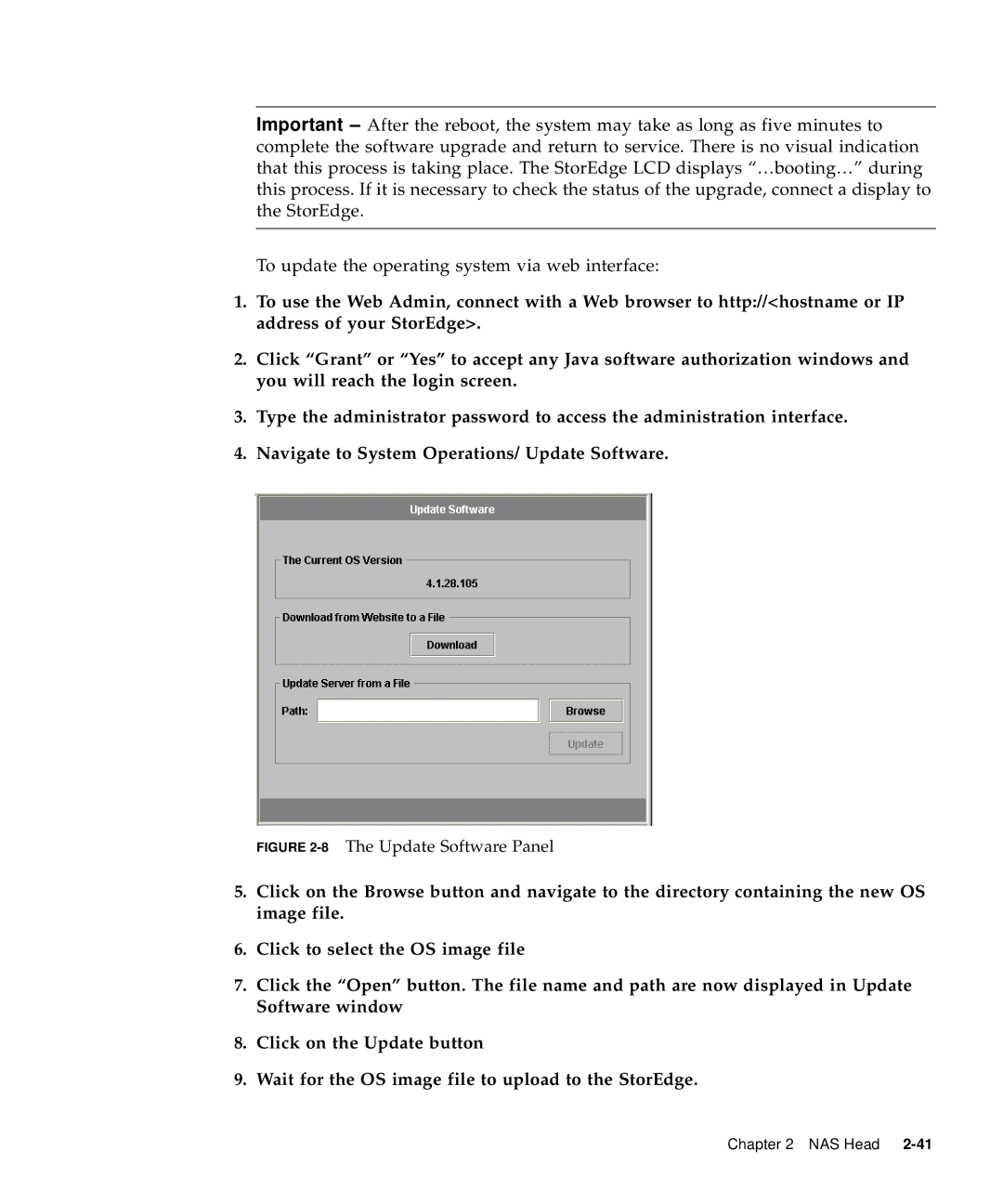 Sun Microsystems 5310 NAS manual 8The Update Software Panel 