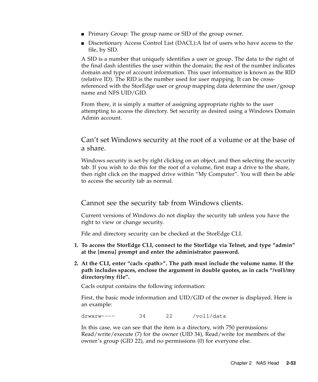 Sun Microsystems 5310 NAS manual Cannot see the security tab from Windows clients 