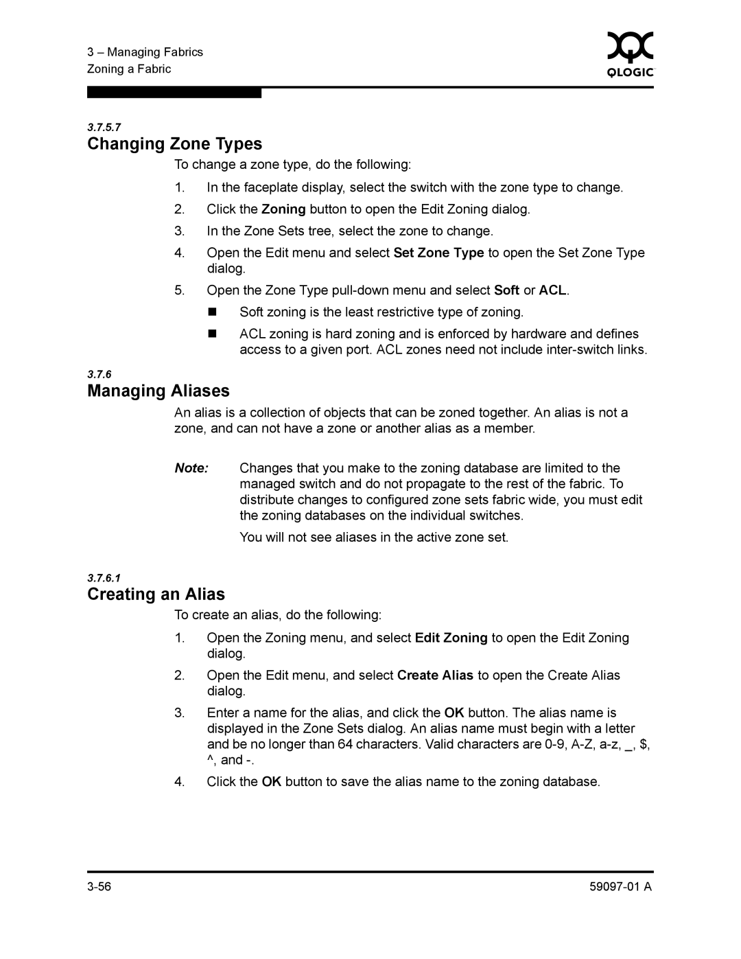 Sun Microsystems 5602 manual Changing Zone Types, Managing Aliases, Creating an Alias 