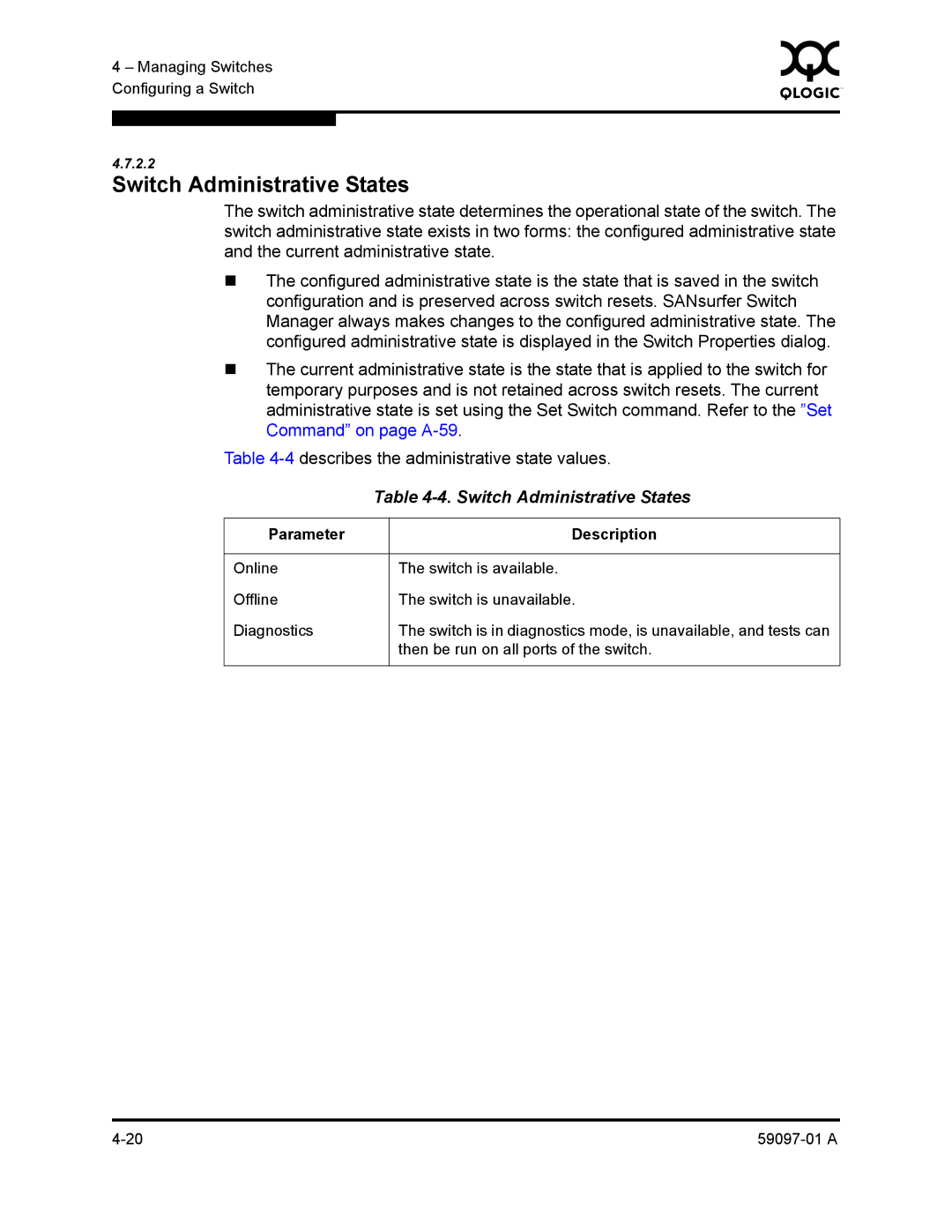 Sun Microsystems 5602 manual Switch Administrative States 