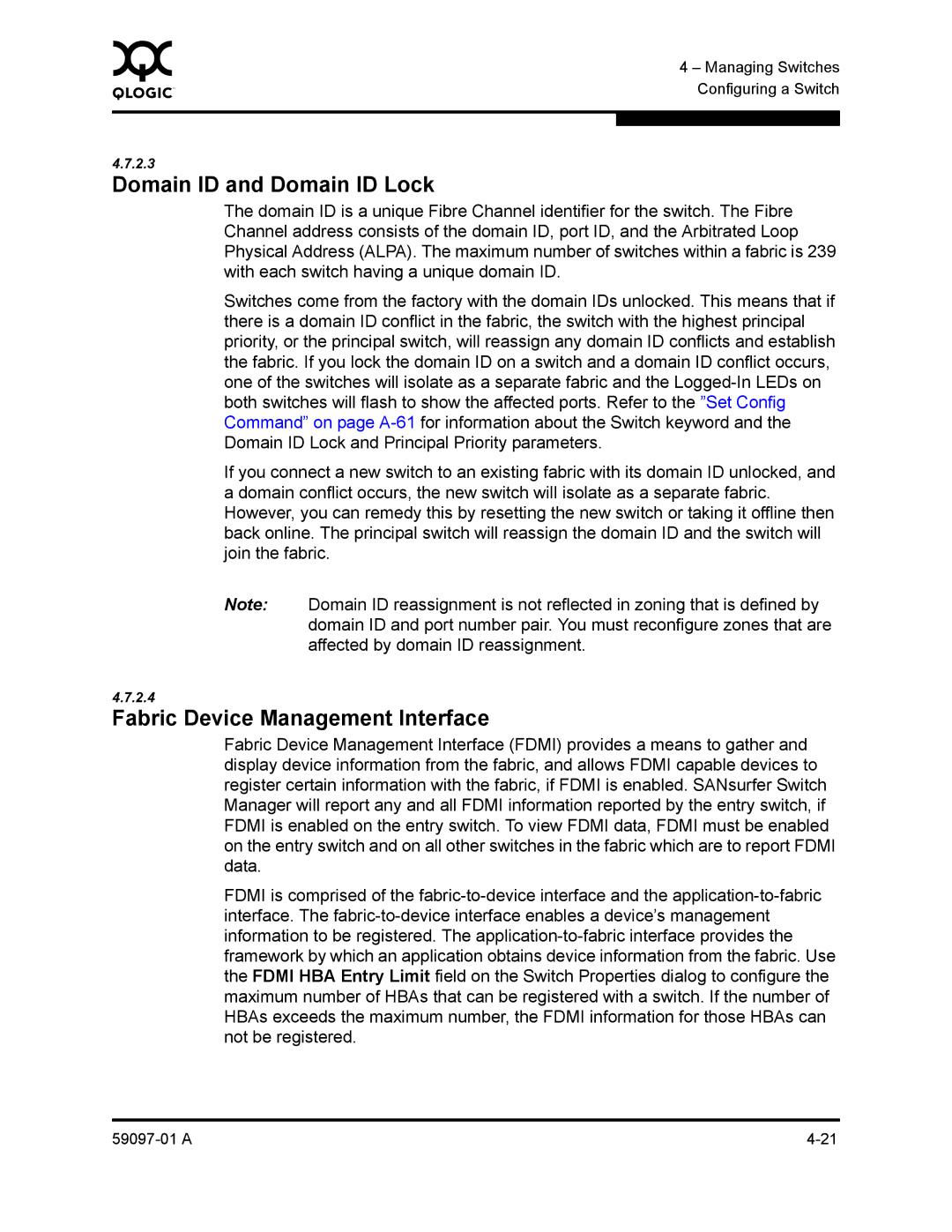 Sun Microsystems 5602 manual Domain ID and Domain ID Lock, Fabric Device Management Interface 