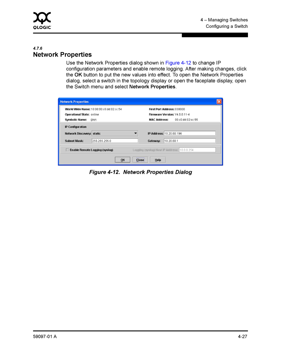 Sun Microsystems 5602 manual Network Properties Dialog 