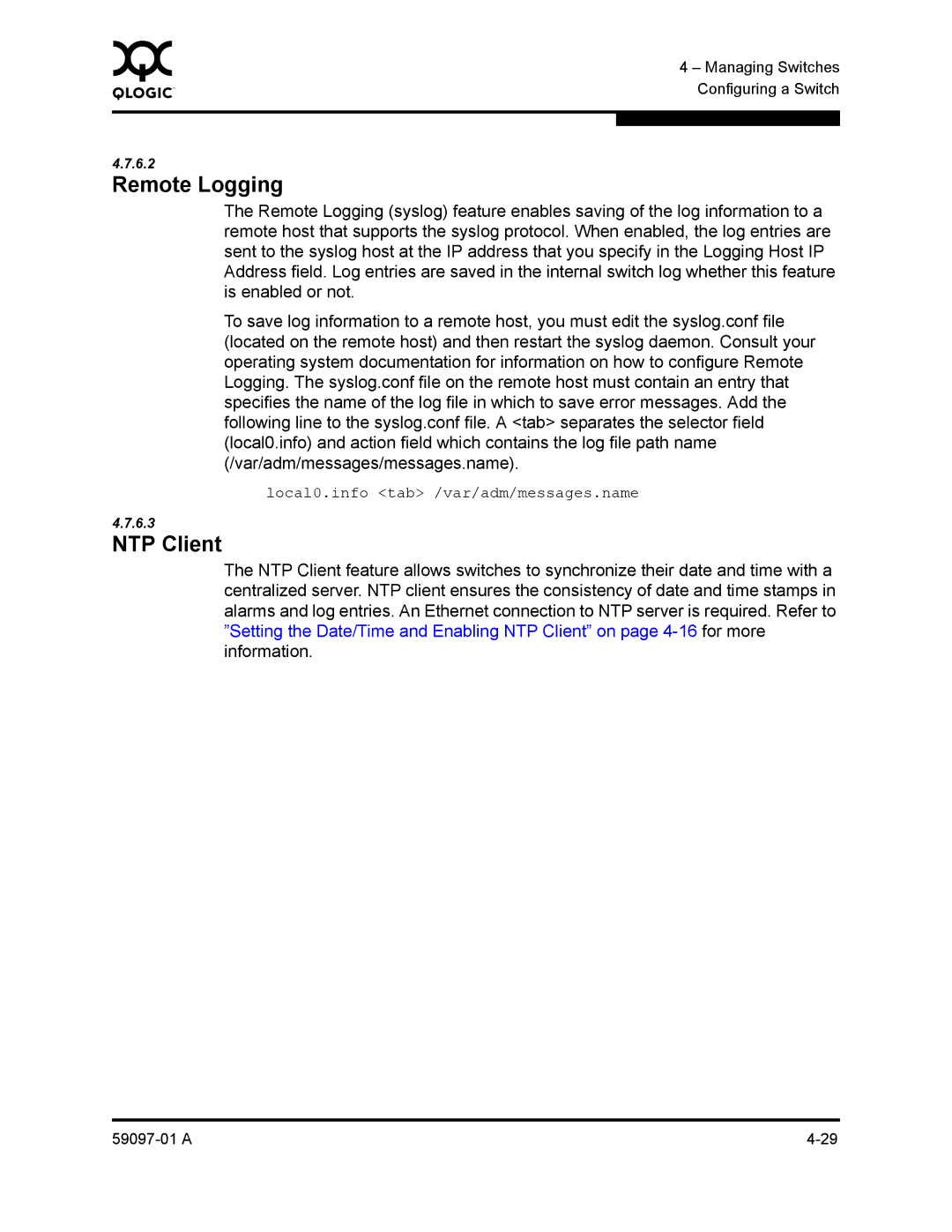 Sun Microsystems 5602 manual Remote Logging, NTP Client 