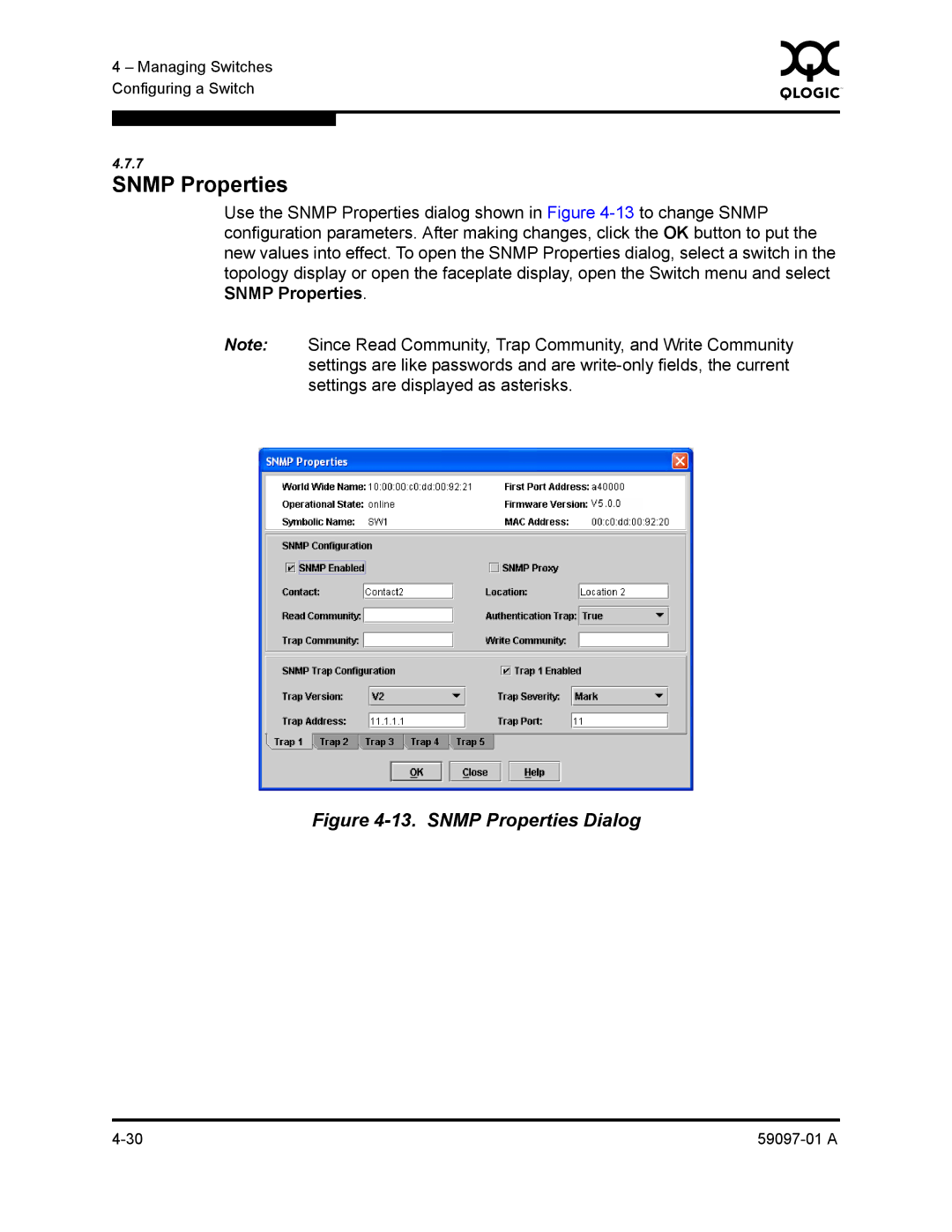 Sun Microsystems 5602 manual Snmp Properties Dialog 