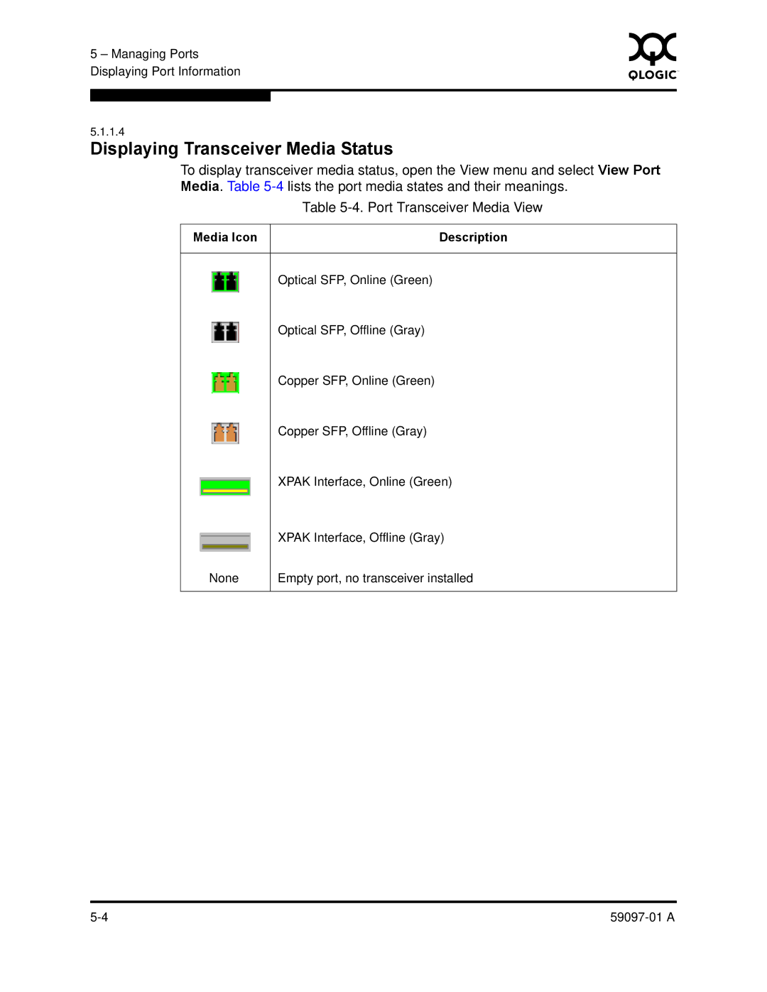 Sun Microsystems 5602 manual Displaying Transceiver Media Status, Port Transceiver Media View 