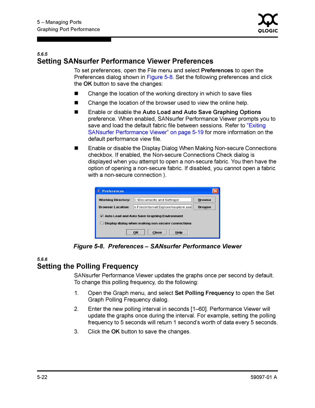 Sun Microsystems 5602 manual Setting SANsurfer Performance Viewer Preferences, Setting the Polling Frequency 