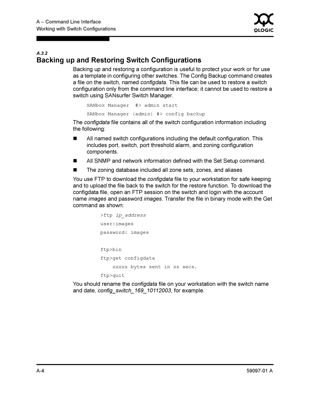 Sun Microsystems 5602 manual Backing up and Restoring Switch Configurations 