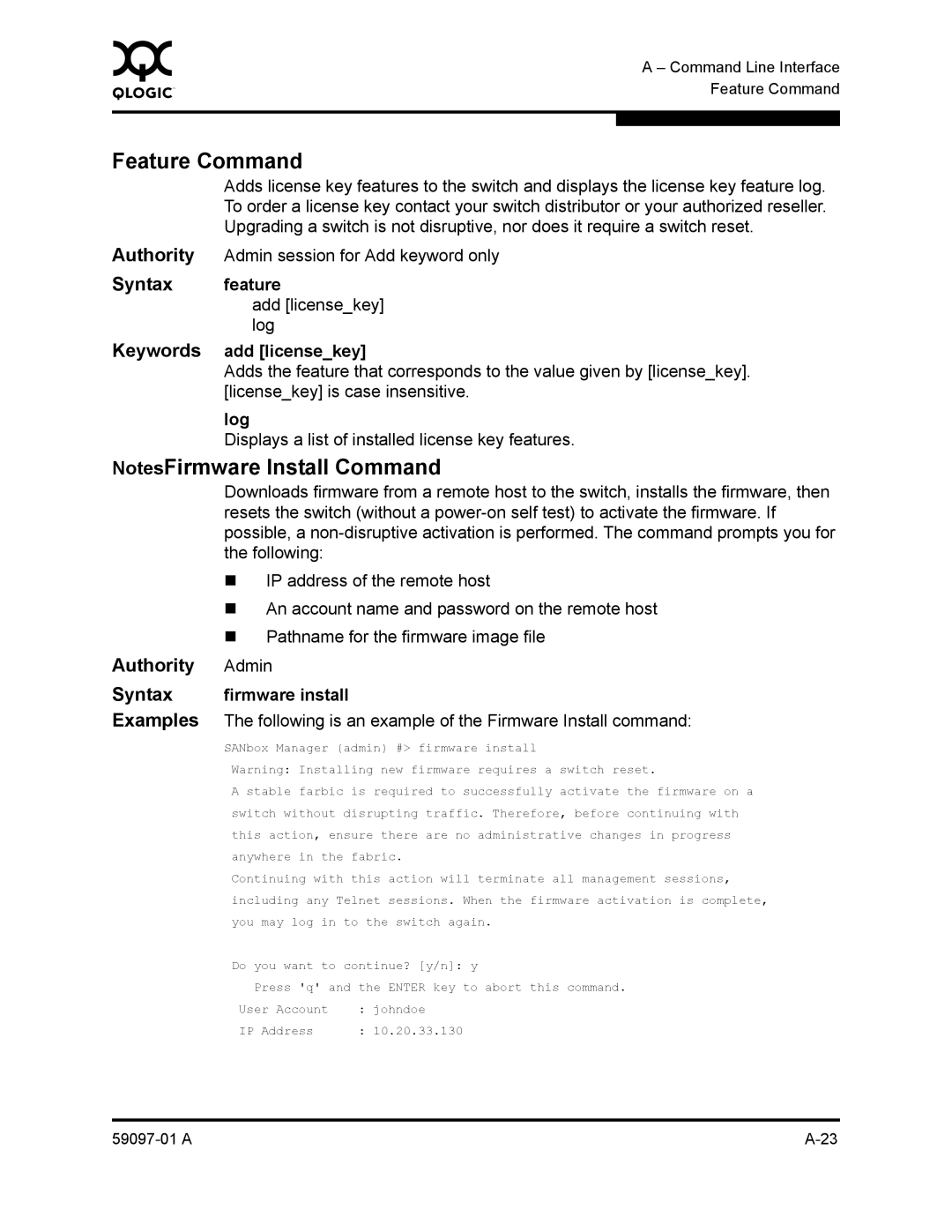 Sun Microsystems 5602 manual Feature Command, Syntax feature, Authority Admin 