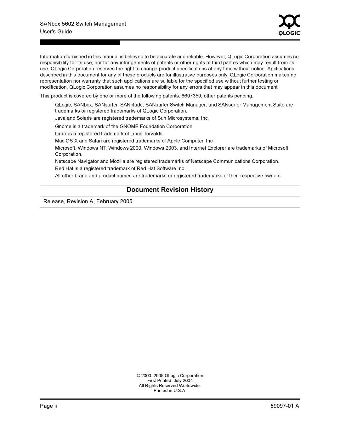 Sun Microsystems manual Document Revision History, SANbox 5602 Switch Management User’s Guide 