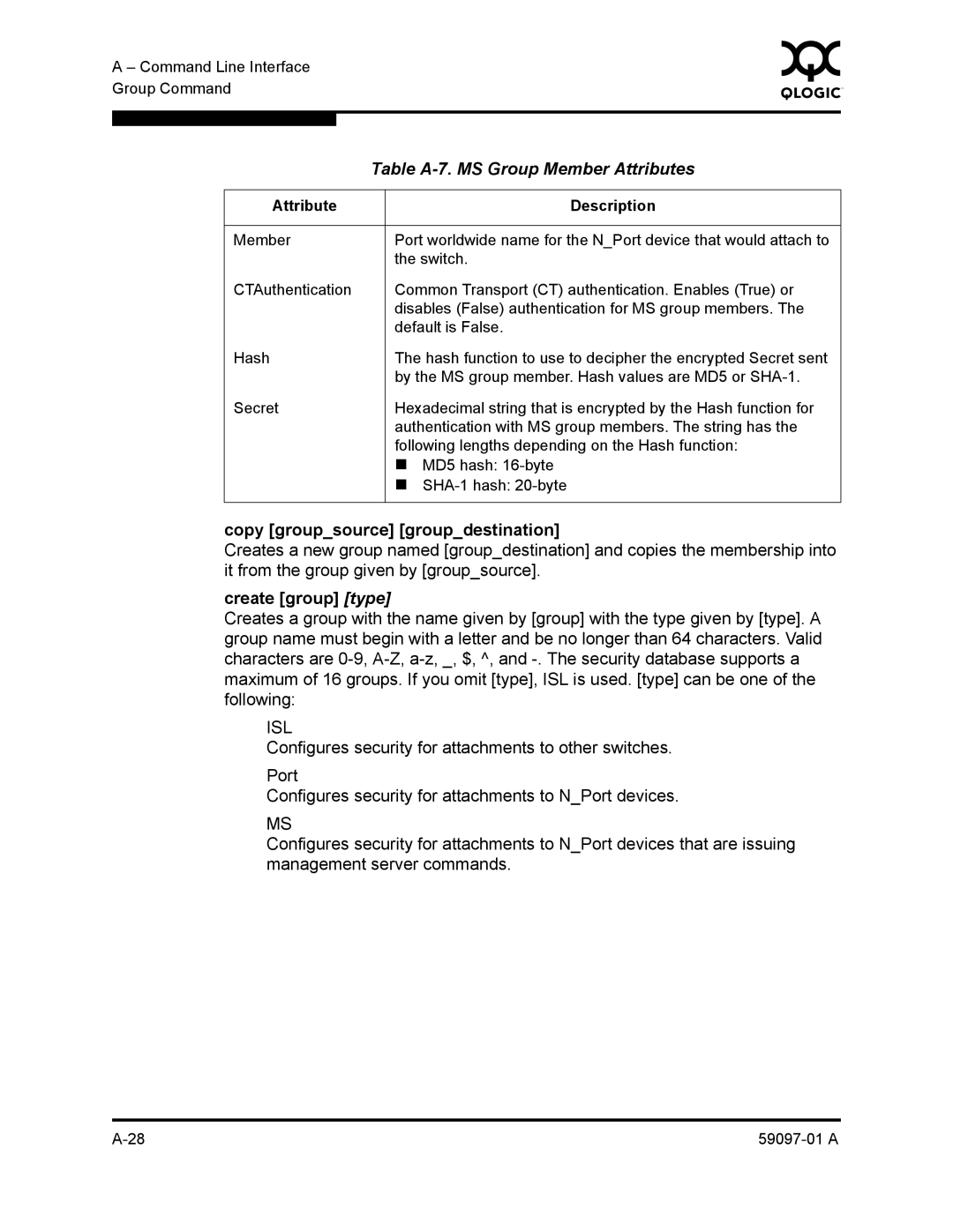 Sun Microsystems 5602 manual Copy groupsource groupdestination, Create group type 