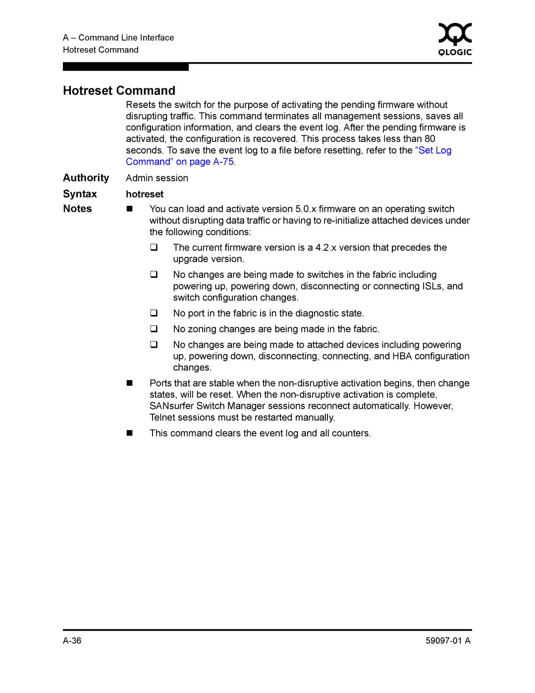 Sun Microsystems 5602 manual Hotreset Command 