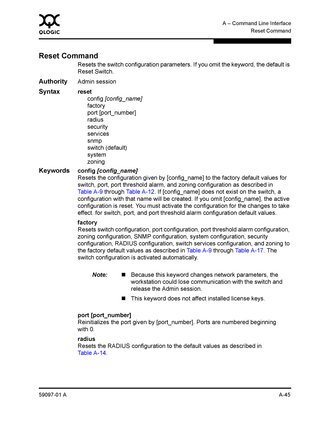 Sun Microsystems 5602 manual Reset Command, Config configname 