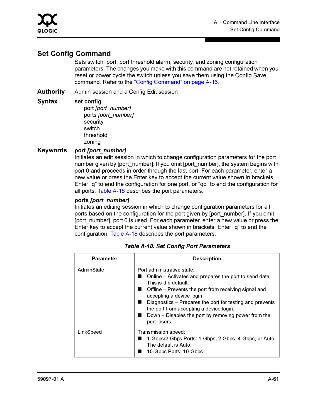 Sun Microsystems 5602 manual Set Config Command, Set config, Port portnumber, Ports portnumber 