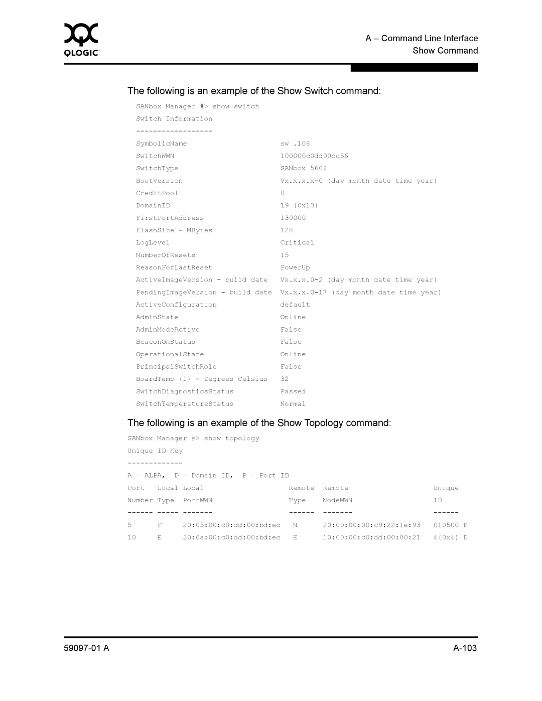 Sun Microsystems 5602 manual Following is an example of the Show Switch command 