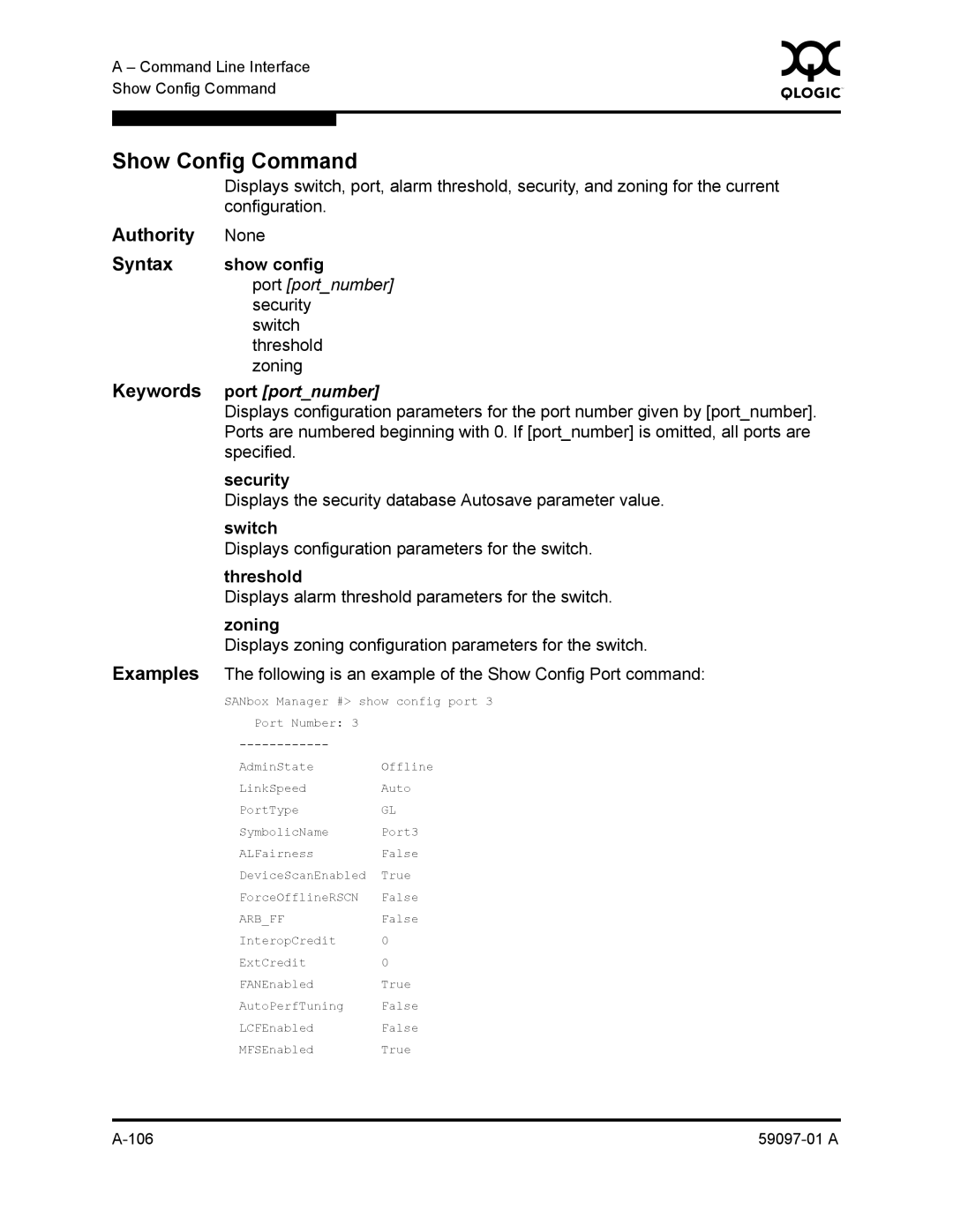 Sun Microsystems 5602 manual Show Config Command, Show config 