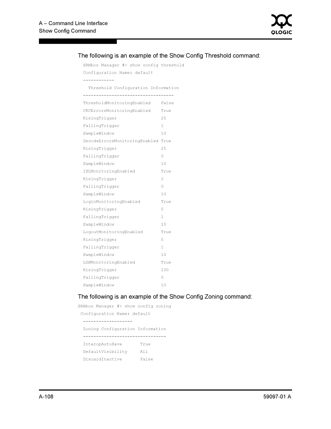 Sun Microsystems 5602 manual Following is an example of the Show Config Threshold command 