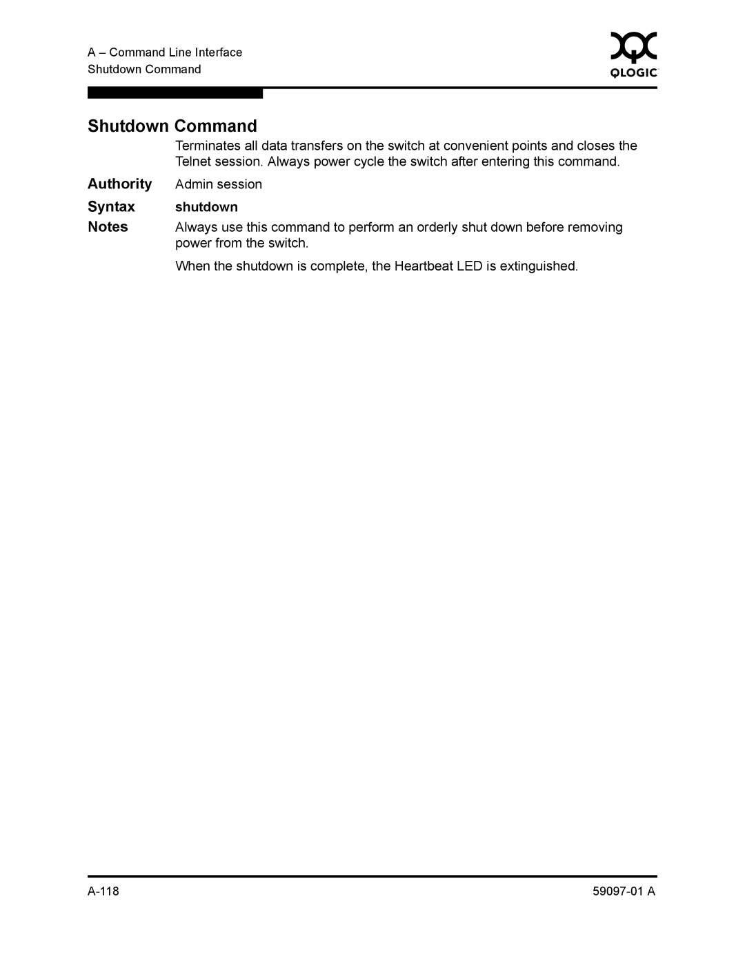 Sun Microsystems 5602 manual Shutdown Command, Power from the switch 